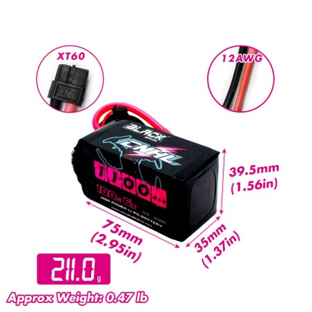 Value Edition [Combo] 2 Packungen CNHL Black Series 1100 mAh 22,2 V 6S 100 C Lipo-Akku mit XT60-Stecker