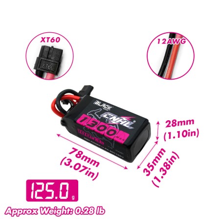 Value Edition 2 Packs CNHL Black Series 1300mAh 11.1V 3S 100C Lipo Battery with XT60 Plug-UK/CA Warehouse