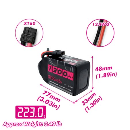 Value Edition [Kombi] 2 Packungen CNHL Black Series 1300 mAh 22,2 V 6S 100 C Lipo-Akku mit XT60-Stecker