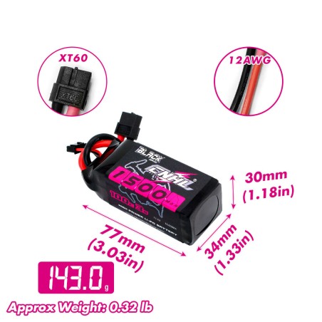 Value Edition [Kombi] 2 Packungen CNHL Black Series 1500 mAh 11,1 V 3S 100 C Lipo-Akku mit XT60-Stecker