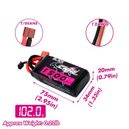 Value Edition [Combo] 2 Packungen CNHL Black Series 1500 mAh 7,4 V 2S 100 C Lipo-Akku mit T/Dean-Stecker