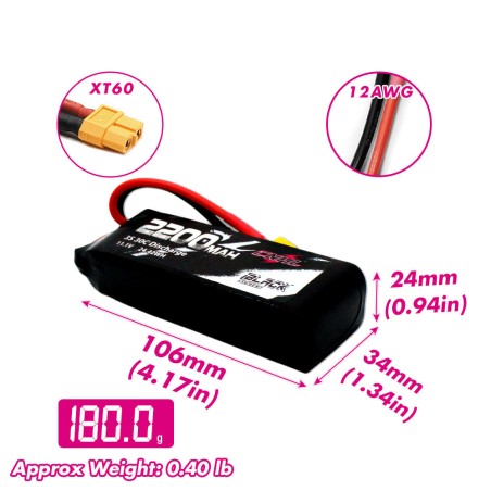 Value Edition 2 Packungen CNHL Black Series 2200 mAh 3S 11,1 V 30 C Lipo-Akku mit XT60-Stecker