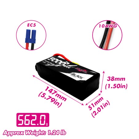 Value Edition CNHL Black Series 5000 mAh 14,8 V 4S 65C Lipo-Akku mit EC5-Stecker