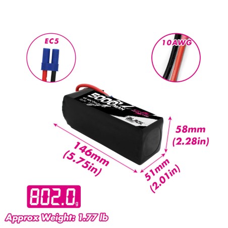 Value Edition CNHL Black Series 5000 mAh 22,2 V 6S 40C Lipo-Akku mit EC5-Stecker