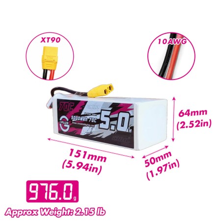 Value Edition CNHL G+Plus 5000 mAh 22,2 V 6S 70C Lipo-Akku mit XT90-Stecker