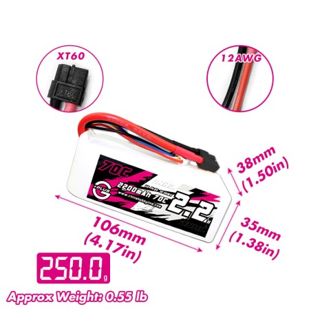 Value Edition 2 Packungen CNHL G+Plus 2200 mAh 14,8 V 4S 70C Lipo-Akku mit XT60-Stecker