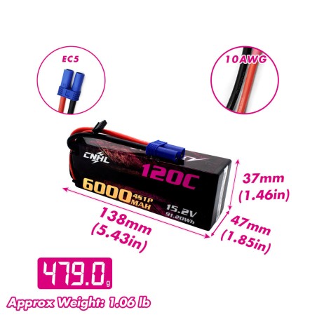 Value Edition CNHL Racing Series LiHV 6000 mAh 15,2 V 4S 120C HV Hartschalen-Lipo-Akku mit EC5-Stecker