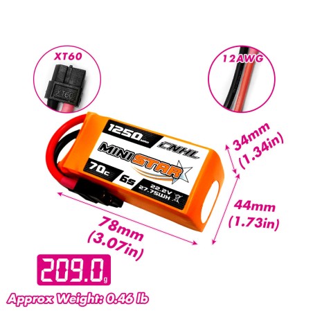 Value Edition CNHL MiniStar 1250 mAh 22,2 V 6S 70C Lipo-Akku mit XT60-Stecker