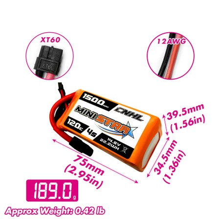 Value Edition [Combo] 2 Packungen CNHL MiniStar 1500 mAh 14,8 V 4S 120 C Lipo-Akku mit XT60-Stecker