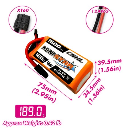 Value Edition [Combo] 4 Packungen CNHL MiniStar 1500 mAh 14,8 V 4S 120 C Lipo-Akku mit XT60-Stecker – UK-Lager