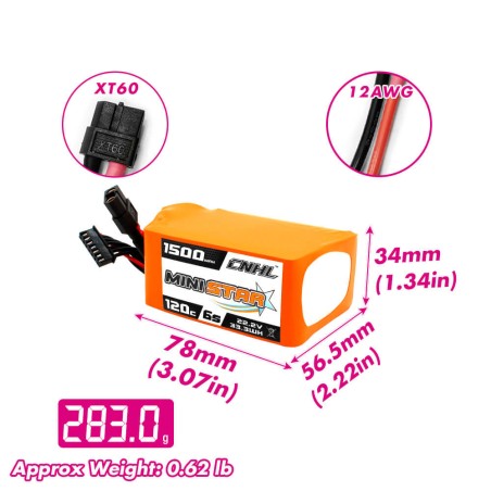 Value Edition CNHL MiniStar 1500 mAh 22,2 V 6S 120C Lipo-Akku mit XT60-Stecker