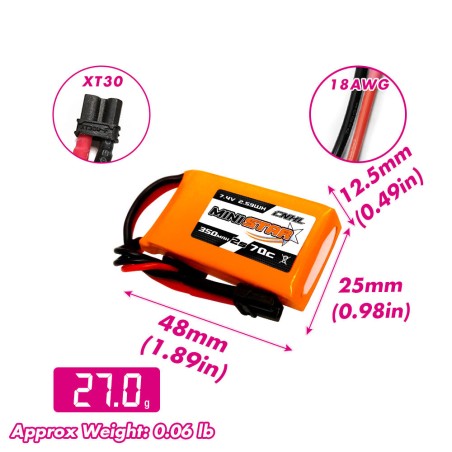 Value Edition 3 Packungen CNHL MiniStar 350 mAh 7,4 V 2S 70C Lipo-Akku mit XT30U