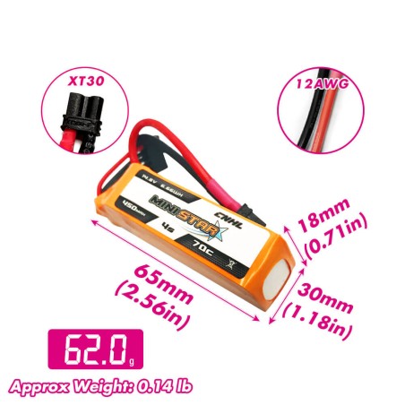 Value Edition [Kombi] 2 Packungen CNHL MiniStar 450 mAh 14,8 V 4S 70C Lipo-Akku mit XT30U