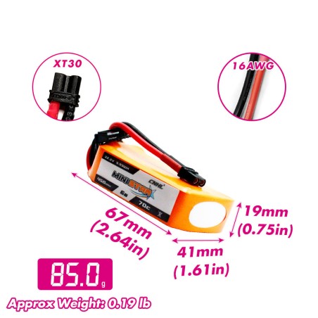 Value Edition CNHL MiniStar 450 mAh 22,2 V 6S 70C Lipo-Akku mit XT30U