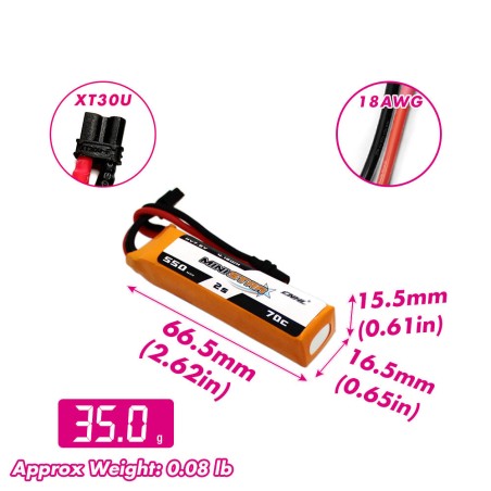 Value Edition 3 Packungen CNHL LiHV MiniStar HV 550 mAh 7,6 V 2S 70C Lipo-Akku mit XT30U