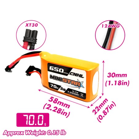 Value Edition [Kombi] 2 Packungen CNHL MiniStar 650 mAh 11,1 V 3S 70C Lipo-Akku mit XT30U