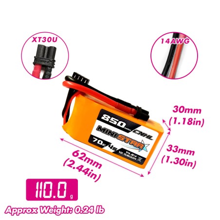 Value Edition [Kombi] 2 Packungen CNHL MiniStar 850 mAh 14,8 V 4S 70C Lipo-Akku mit XT30U