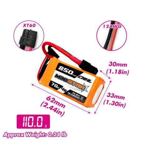 Value Edition [Combo] 2 Packungen CNHL MiniStar 850 mAh 14,8 V 4S 70C Lipo-Akku mit XT60-Stecker