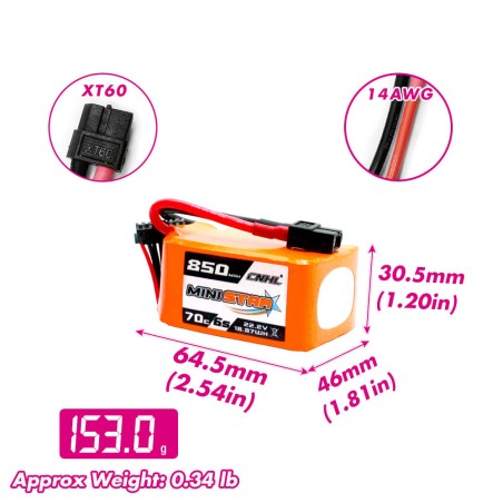 Value Edition CNHL MiniStar 850 mAh 22,2 V 6S 70C Lipo-Akku mit XT60-Stecker