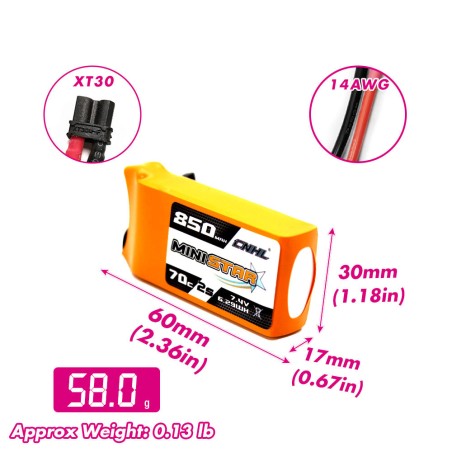 Value Edition 2 Packungen CNHL MiniStar 850 mAh 7,4 V 2S 70C Lipo-Akku mit XT30U