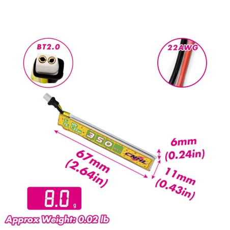 Value Edition CNHL Pizza Series 350 mAh 3,8 V 1S 75C Lipo-Akku mit BT2.0 (5 Stück/Packungen)