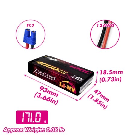 Value Edition CNHL Racing Series LiHV 4000 mAh 7,6 V 2S 120C HV Shorty Hartschalen-Lipo-Akku mit EC3-Stecker