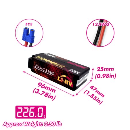 Value Edition [Combo] 2 Packungen CNHL Racing Series LiHV 5200 mAh 7,6 V 2S 120C HV Shorty Hartschalen-Lipo-Akku mit EC3-Stecker