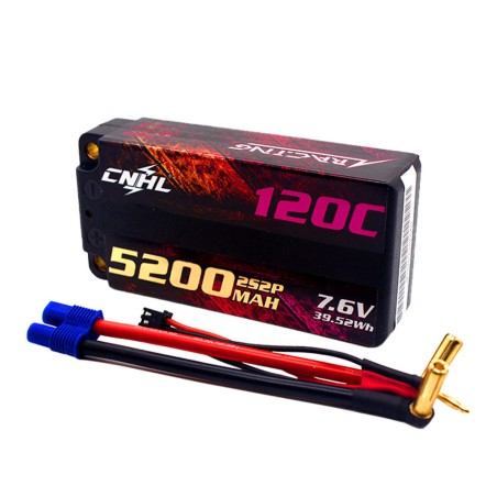 Value Edition [Combo] 2 Packungen CNHL Racing Series LiHV 5200 mAh 7,6 V 2S 120C HV Shorty Hartschalen-Lipo-Akku mit EC3-Stecker