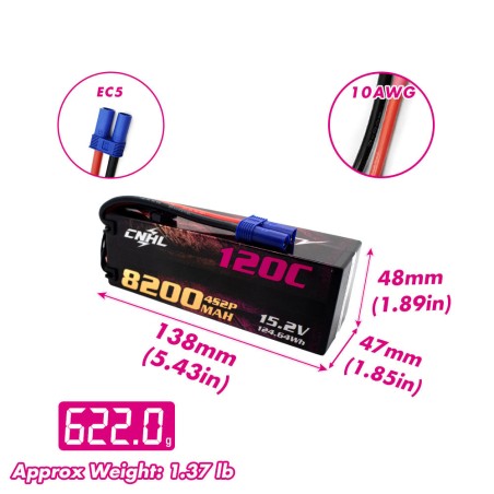 Value Edition CNHL Racing Series LIHV 8200 mAh 15,2 V 4S 120C HV Hartschalen-Lipo-Akku mit EC5-Stecker für RC Racing