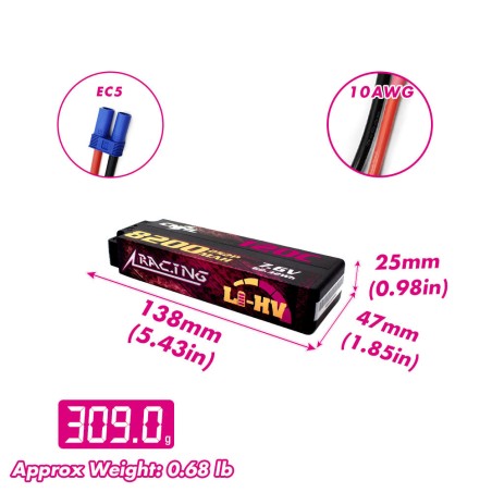 Value Edition CNHL Racing Series LiHV 8200 mAh 7,6 V 2S 120C HV Hartschalen-Lipo-Akku mit EC5-Stecker für RC Racing