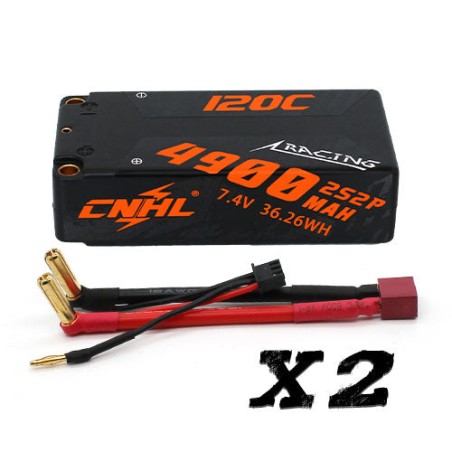 Value Edition [Combo] 2 Packungen CNHL Racing Series 4900 mAh 7,4 V 2S2P 120C Hartschalen-Lipo-Akku mit T/Dean-Stecker