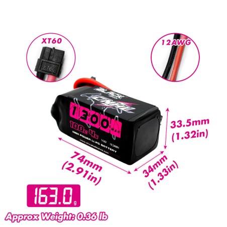 Value Edition 2 Packs CNHL Black Series 1300mAh 14.8V 4S 100C Lipo Battery with XT60 Plug