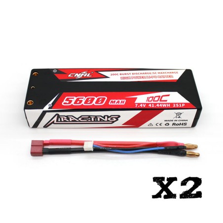 Value Edition [Combo] 2 Packungen CNHL Racing Series 5600 mAh 7,4 V 2S 100 C Hartschalen-Lipo-Akku mit T/Dean-Stecker