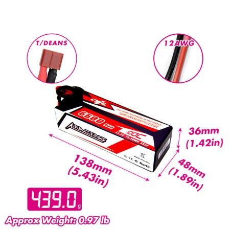 Value Edition CNHL Racing Series 6600 mAh 11,1 V 3S 100C Hartschalen-Lipo-Akku mit T/Dean-Stecker