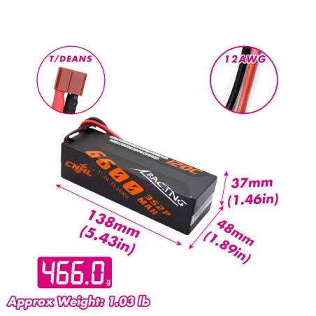 Value Edition CNHL Racing Series 6600 mAh 11,1 V 3S 120C Hartschalen-Lipo-Akku mit T/Dean-Stecker