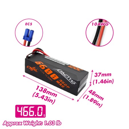 Value Edition CNHL Racing Series 6600 mAh 11,1 V 3S 120C Hartschalen-Lipo-Akku mit EC5-Stecker