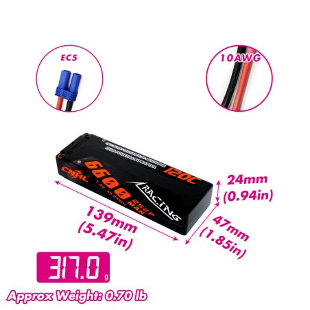 Value Edition CNHL Racing Series 6600 mAh 7,4 V 2S2P 120C Hartschalen-Lipo-Akku mit EC5-Stecker