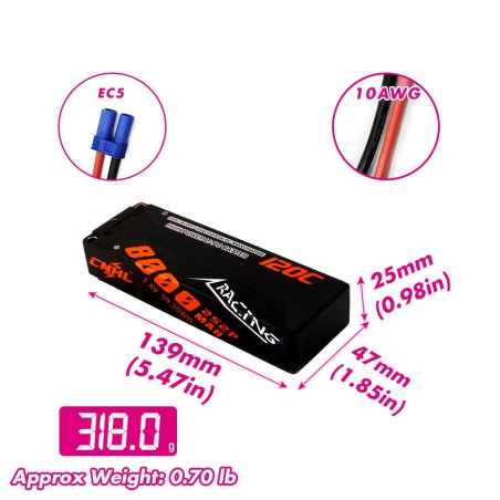 Value Edition CNHL Racing Series 8000 mAh 7,4 V 2S 120C Hartschalen-Lipo-Akku mit EC5-Stecker