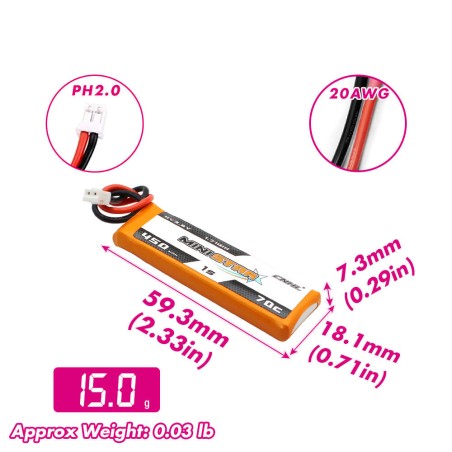 Value Edition 16 Packungen CNHL MiniStar HV 450 mAh 3,8 V 1S 70C Lipo-Akku mit PH2.0-UK Warehouse