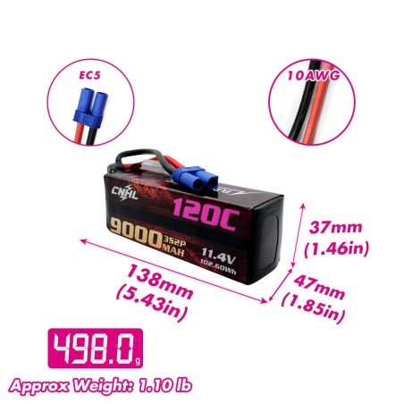 Value Edition CNHL Racing Series LiHV 9000 mAh 11,4 V 3S 120C Lipo-Akku mit EC5-Stecker für RC Racing