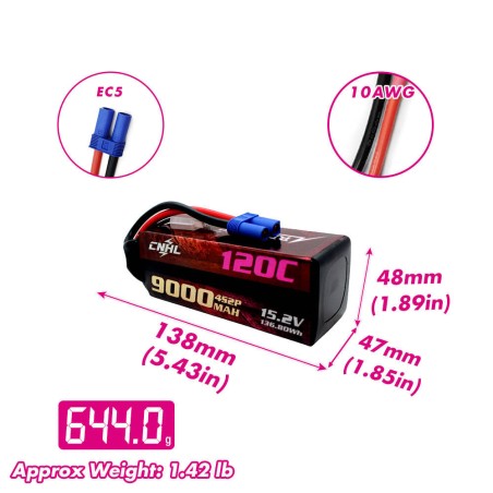 Value Edition CNHL Racing Series LiHV 9000 mAh 15,2 V 4S 120C Lipo-Akku mit EC5-Stecker für RC Racing