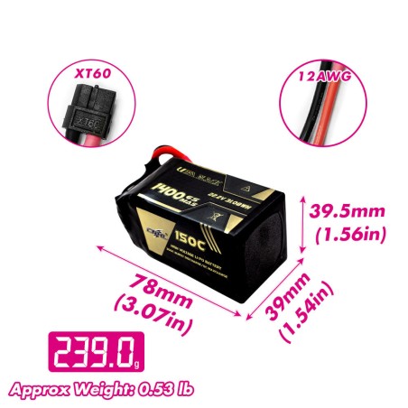 Value Edition CNHL Ultra Black 1400 mAh 22,2 V 6S 150C Lipo-Akku mit XT60-Stecker