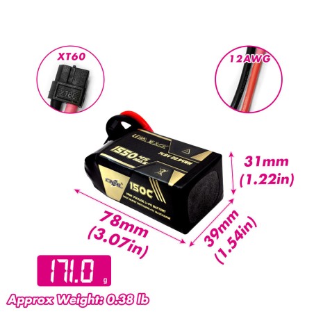 Value Edition CNHL Ultra Black 1550 mAh 14,8 V 4S 150C Lipo-Akku mit XT60-Stecker