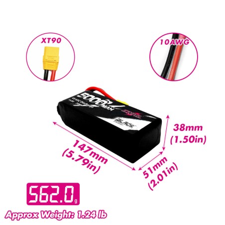 Value Edition [Combo] 2 Packs CNHL Black series 5000mAh 14.8v 4s 65c Lipo Battery with xt90 plug - CA Warehouse