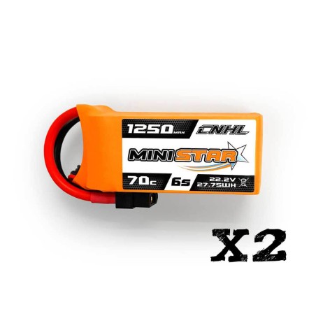 Value Edition 2 Packs CNHL MiniStar 1250mAh 22.2V 6S 70C Lipo Battery with XT60 Plug - UK Warehouse