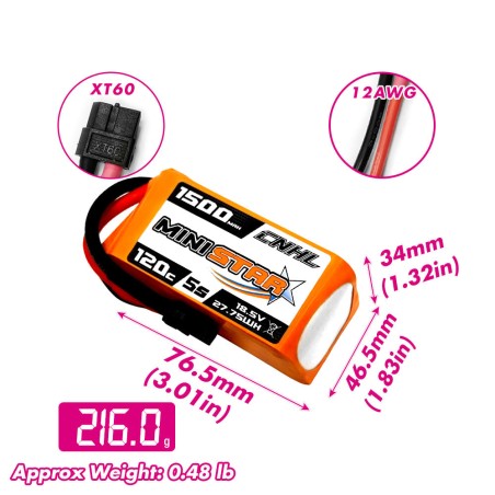 Value Edition 2 Packs CNHL MiniStar 1500mAh 18.5V 5S 120C Lipo Battery with XT60 Plug-UK Warehouse