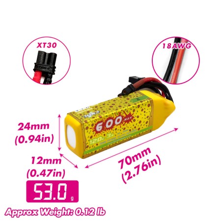 Value Edition 2 Packs CNHL Pizza Series 600mAh 11.1V 3S 120C Lipo Battery With XT30U - UK Warehouse