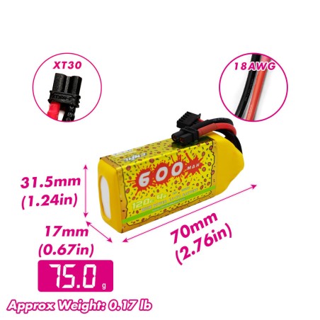 Value Edition 2 Packs CNHL Pizza Series 600mAh 14.8V 4S 120C Lipo Battery With XT30U - UK Warehouse