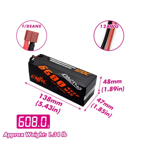 Value Edition 2 Packs CNHL Racing Series 6600mAh 14.8V 4S 120C Hard Case Lipo Battery with T/Dean Plug