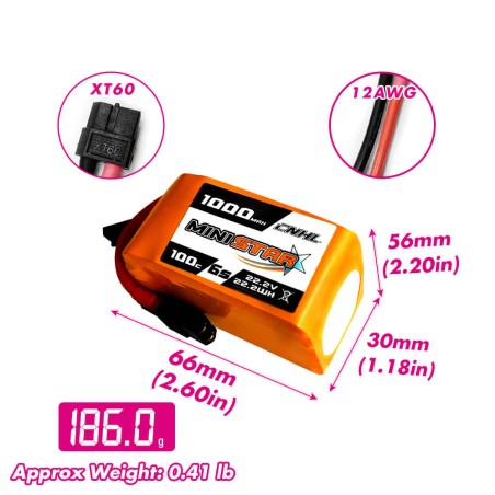 Value Edition 4 Packungen CNHL MiniStar 1000 mAh 22,2 V 6S 100 C Lipo-Akku mit XT60-Stecker – UK-Lager